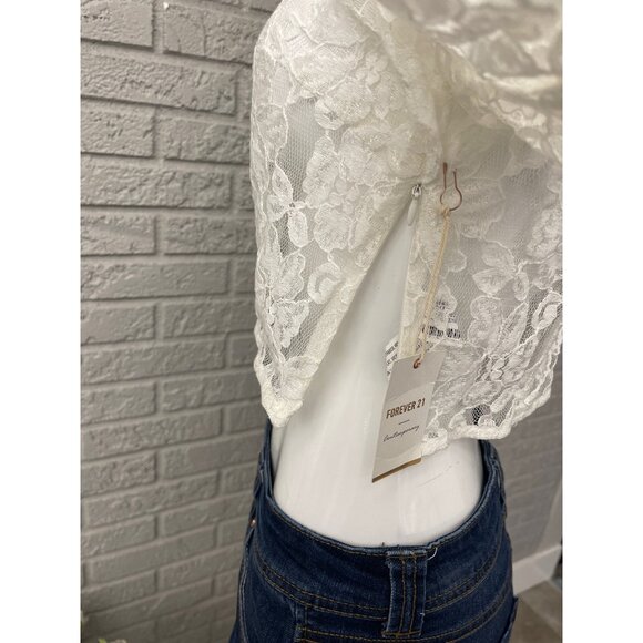 Forever 21 Women's White Long Sleeve Cropped Lace Blouse Size M NWT - Picture 5 of 7